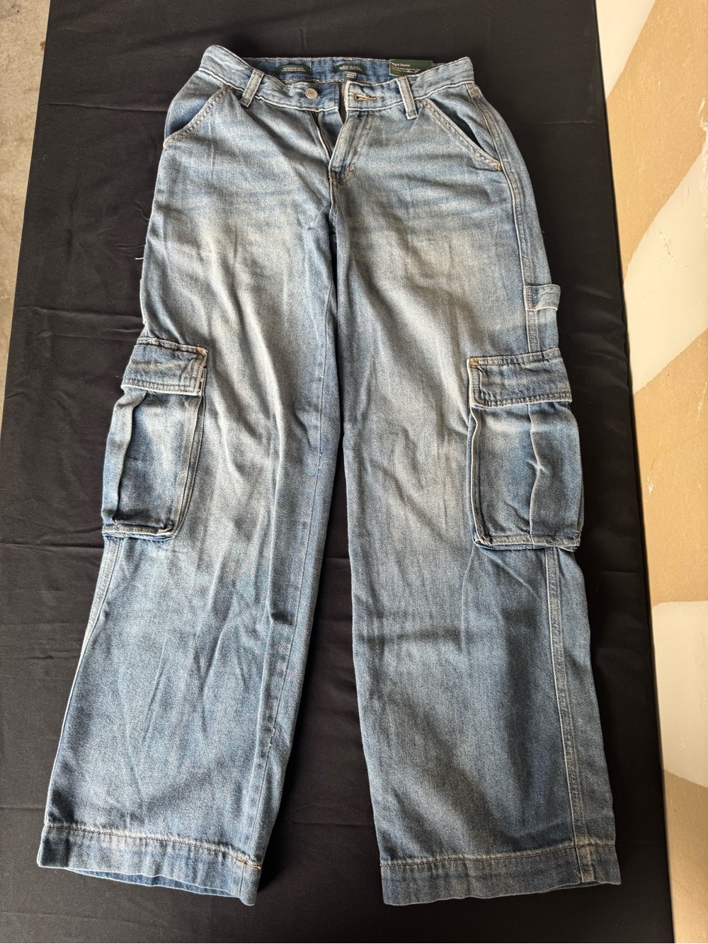 Wild Fable Womens Mid Rise Cargo Jeans Rigid Denim Light Wash Size 00 NWT